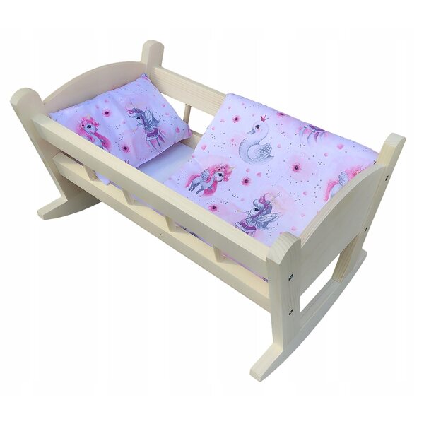 Puppenbett aus Holz mit Bettwäsche aus 100 % Baumwolle und einfacher Montage
