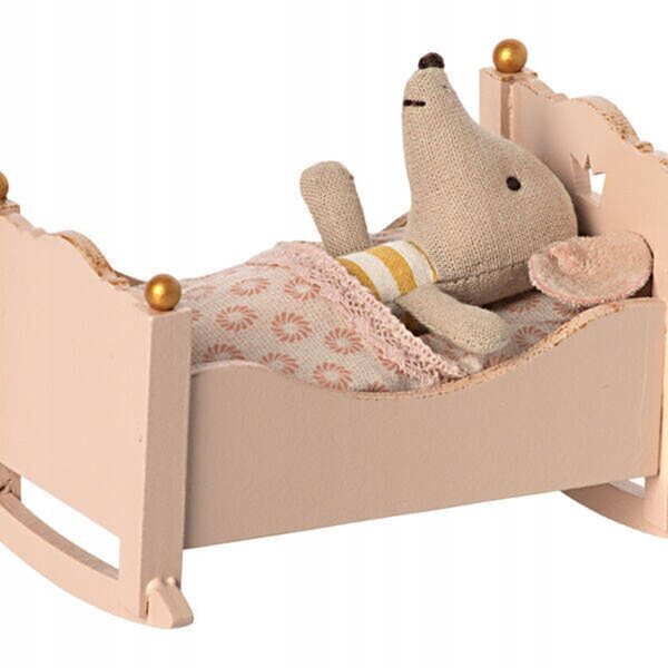 Dondolo in legno Maileg per topolini – culla rosa per bambini 3+ anni