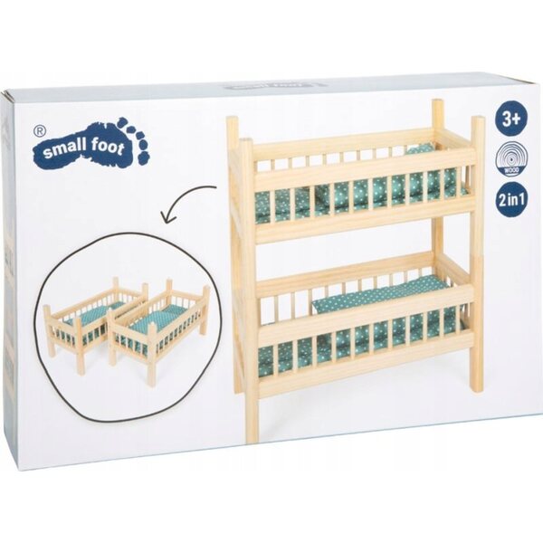 2-in-1-Etagenbett aus Holz für Small Foot-Puppen mit Stoffen