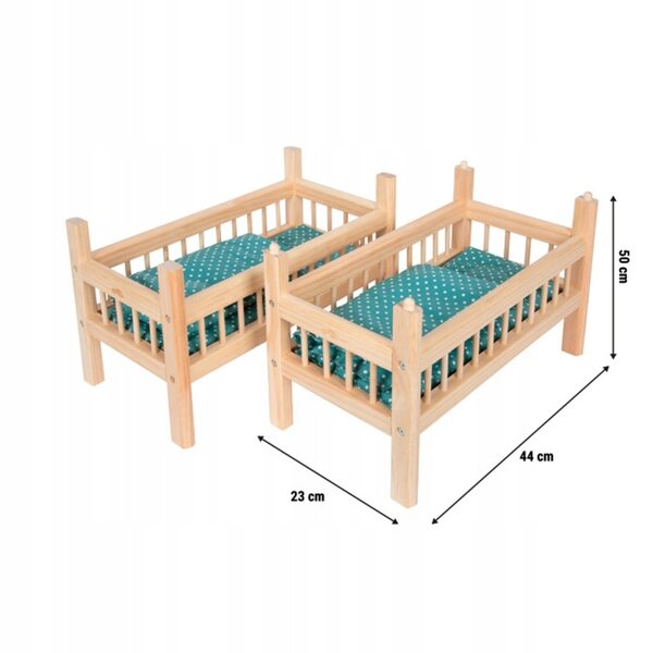 2-in-1-Etagenbett aus Holz für Small Foot-Puppen mit Stoffen