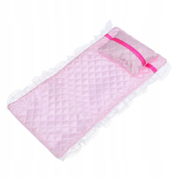 Roze katoenen linnenset voor poppenhuisbedje met kussen
