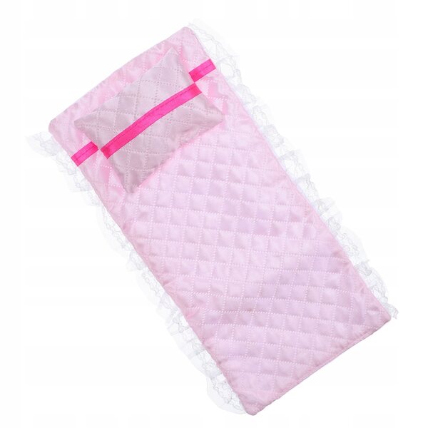 Roze katoenen linnenset voor poppenhuisbedje met kussen