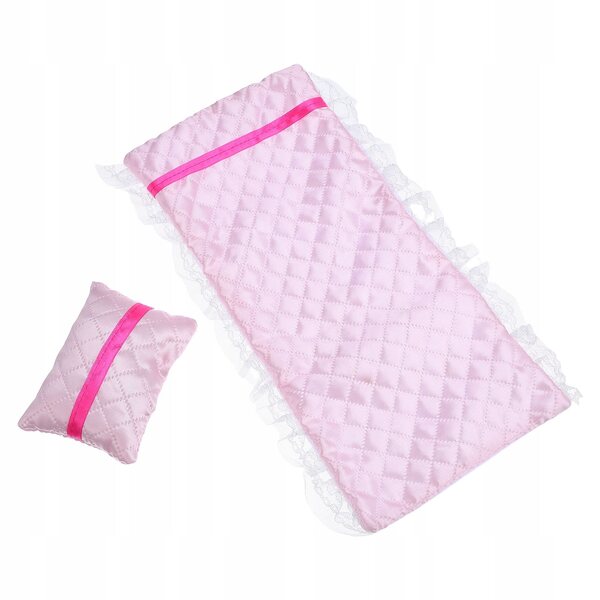 Roze katoenen linnenset voor poppenhuisbedje met kussen