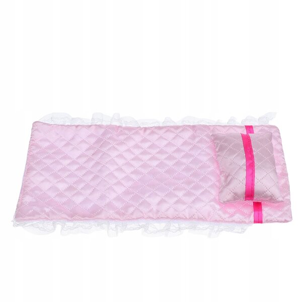 Roze katoenen linnenset voor poppenhuisbedje met kussen
