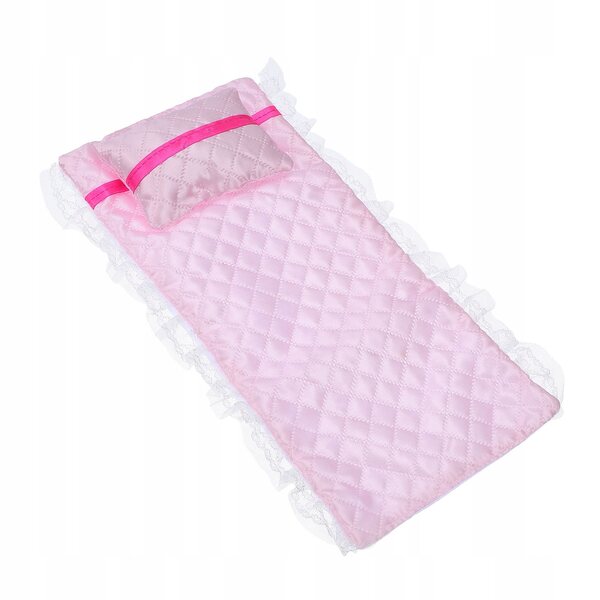 Roze katoenen linnenset voor poppenhuisbedje met kussen
