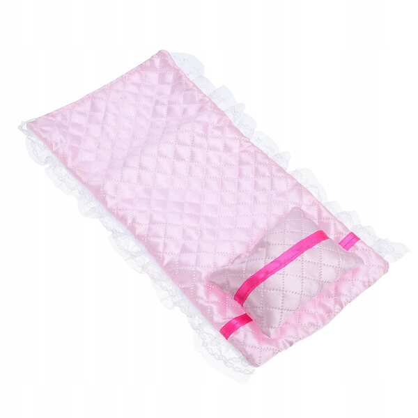 Roze katoenen linnenset voor poppenhuisbedje met kussen