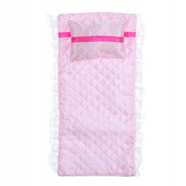 Roze katoenen linnenset voor poppenhuisbedje met kussen