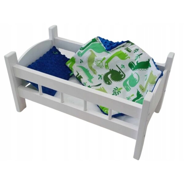 Letto Bianco in Legno per Bambole con Completo Biancheria da Letto Morbida
