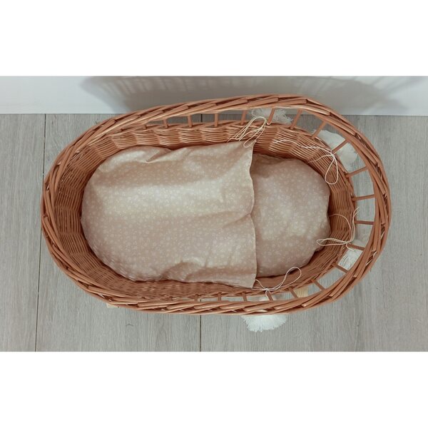 Culla in vimini per bambole con cuscino e copertina naturale 45x27 cm