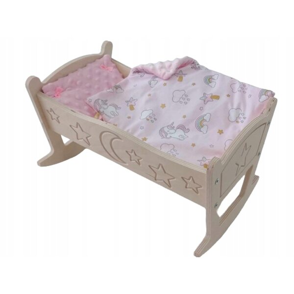 Holzwiege für Puppen mit Bettwäsche und dekorativen Gravuren 39,5 cm