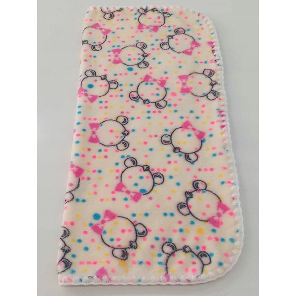 Koc per bambole morbido e reversibile con motivo orsetti e fiocco 50x53 cm