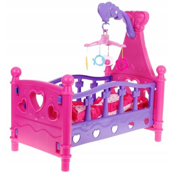 Puppenbett mit bunter Spieluhr, Decke und Kissen für Kinder ab 3 Jahren