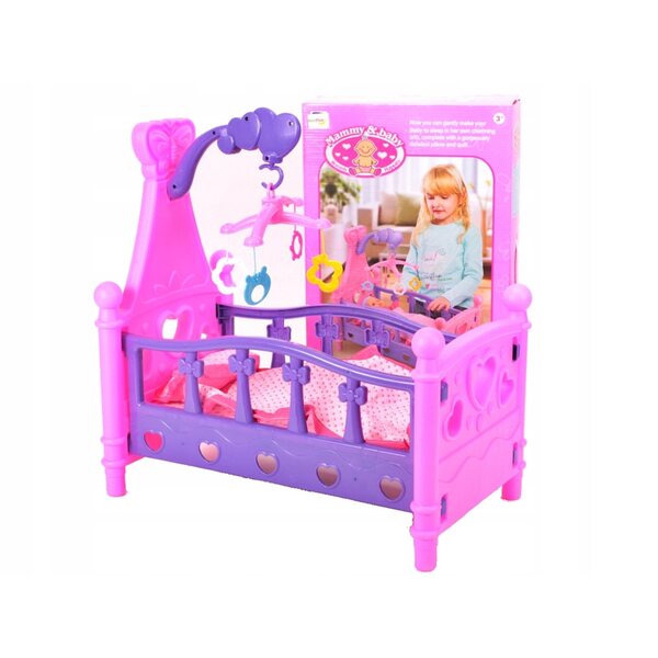 Puppenbett mit bunter Spieluhr, Decke und Kissen für Kinder ab 3 Jahren