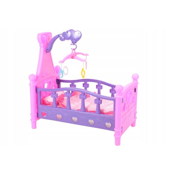 Puppenbett mit bunter Spieluhr, Decke und Kissen für Kinder ab 3 Jahren