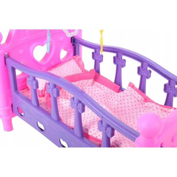 Puppenbett mit bunter Spieluhr, Decke und Kissen für Kinder ab 3 Jahren