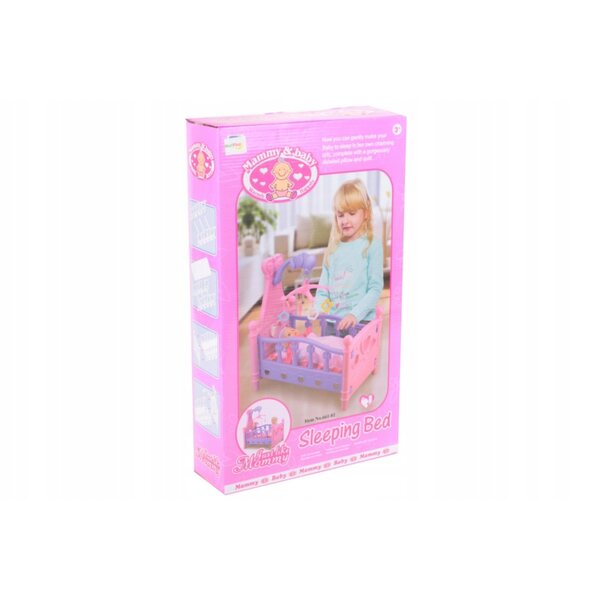 Puppenbett mit bunter Spieluhr, Decke und Kissen für Kinder ab 3 Jahren