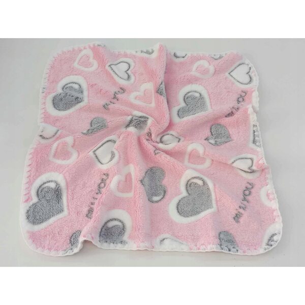 Weiche doppelseitige Puppendecke, rosa mit Herzen, 53x50 cm
