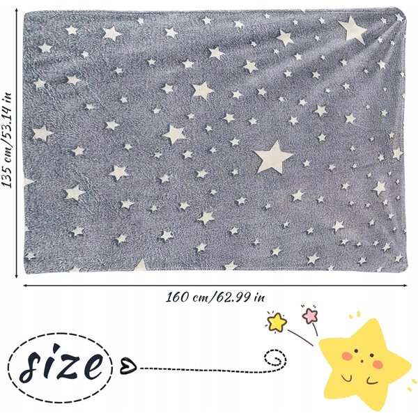 Coperta morbida per bambini 135x160 cm con unicorno e stelle che brillano al buio