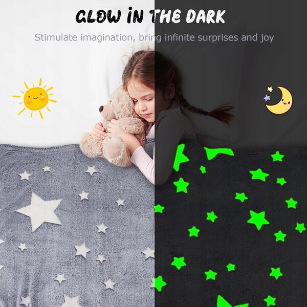 Coperta morbida per bambini 135x160 cm con unicorno e stelle che brillano al buio
