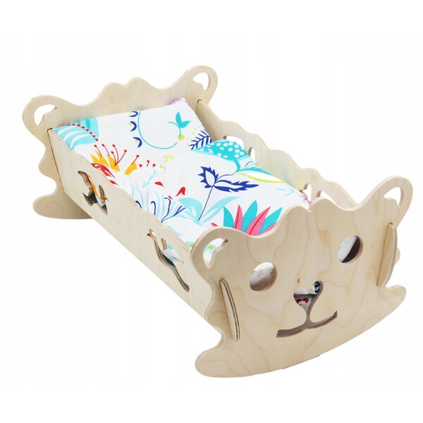 Natürliche Holzwiege für Puppen, inklusive Bettwäsche – polnisches Produkt