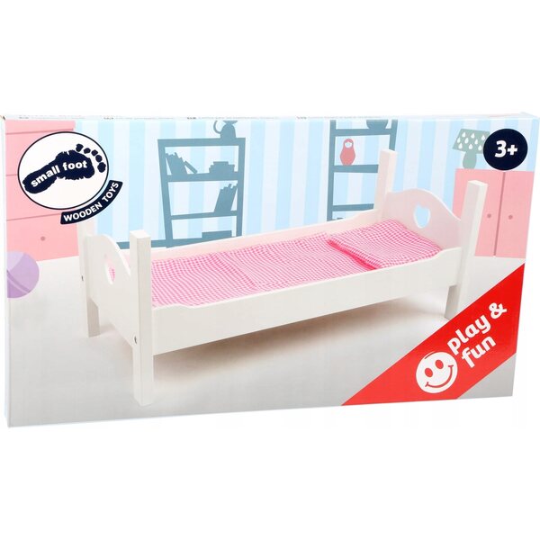 Weißes Holzbett von Small Foot für Puppen, inklusive Bettwäsche, 50 x 27 x 21 cm