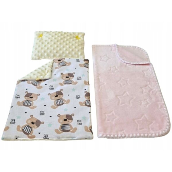 Komplettes Bettkissen und Decke für rosa Puppen mit weichen Sternen