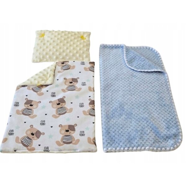 Komplettes Puppenbettwäsche-Set mit weichem blauen Bezug