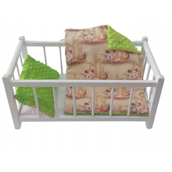 Lettino Bianco in Legno con Completo Biancheria per Bambole 49x26,5x24 cm