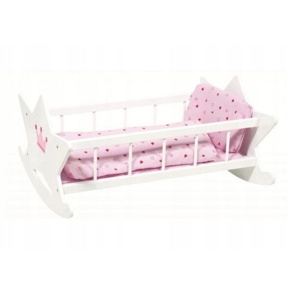 Culla in legno con biancheria rosa per bambole Goki per bambini 3+