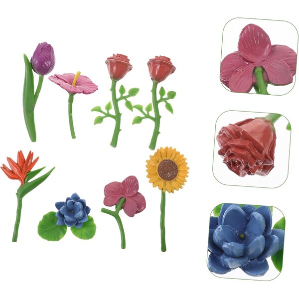 Composizione 8 Fiori Artificiali Mini Tulipani, Rose e Girasoli in PVC per Decorazioni Casa