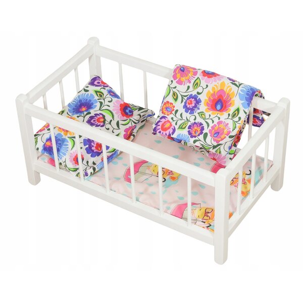 Letto in legno bianco per bambole con materasso e biancheria colorata Peewit
