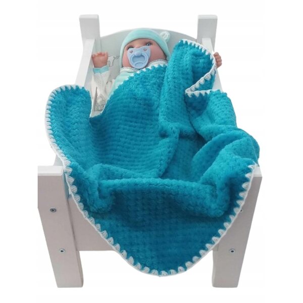 Koc per bambole soffice e reversibile colore azzurro 50x53 cm