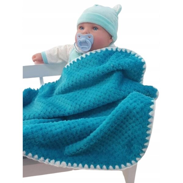 Koc per bambole soffice e reversibile colore azzurro 50x53 cm