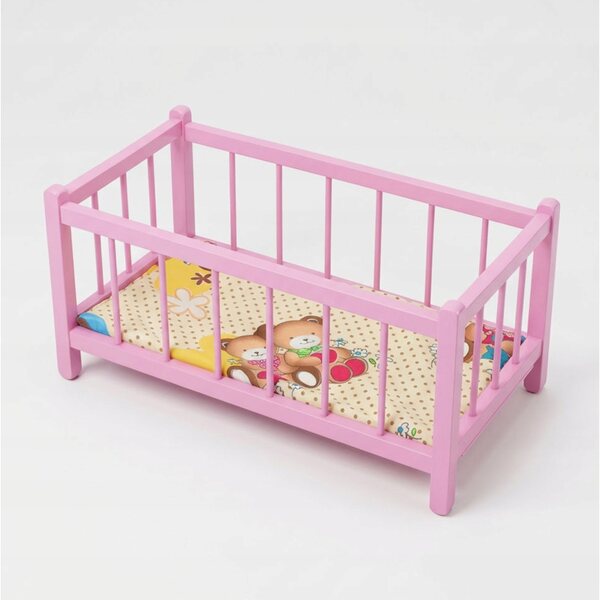 Letto in legno per bambole rosa con materasso Peewit, gioco educativo per bambini