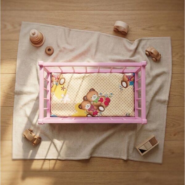 Letto in legno per bambole rosa con materasso Peewit, gioco educativo per bambini