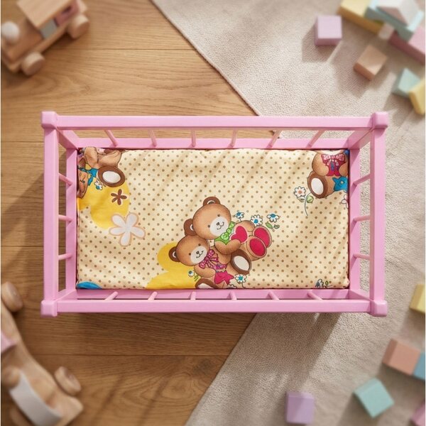 Letto in legno per bambole rosa con materasso Peewit, gioco educativo per bambini