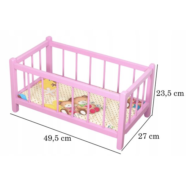 Letto in legno per bambole rosa con materasso Peewit, gioco educativo per bambini