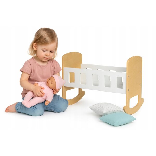 Dondolo in legno per bambole ECOTOYS letto stabile con funzione dondolio
