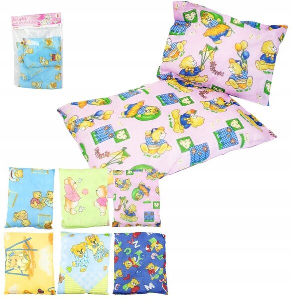 Set per lettino o culla bambola con cuscino e coperta colorata Rappa