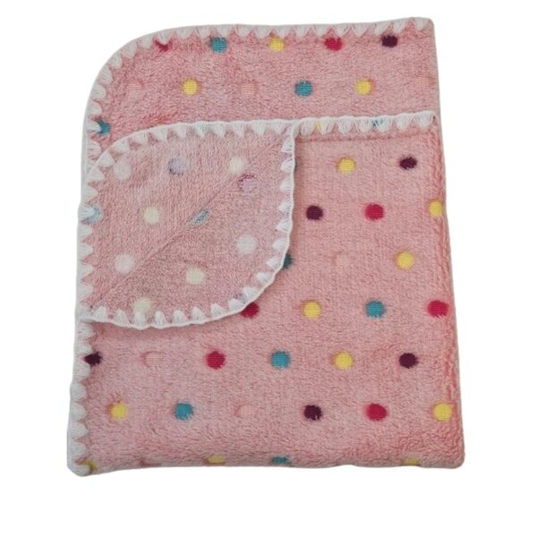 Roze poppendeken met stippen, zacht en donzig, 53x50 cm