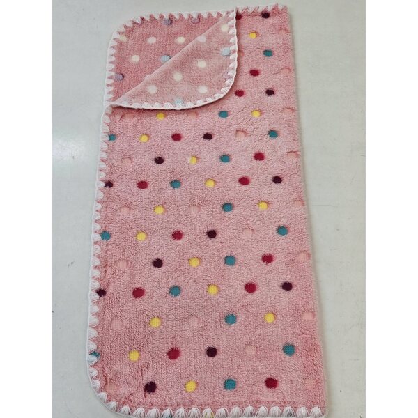 Roze poppendeken met stippen, zacht en donzig, 53x50 cm