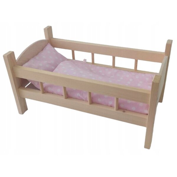Lettino in legno naturale per bambole con set completo di biancheria 3 pezzi