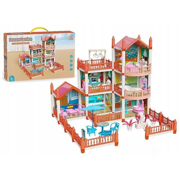 ADAR 2-stöckiges Puppenhaus mit Zubehör und Garten – Maße 53 x 51,5 x 47 cm
