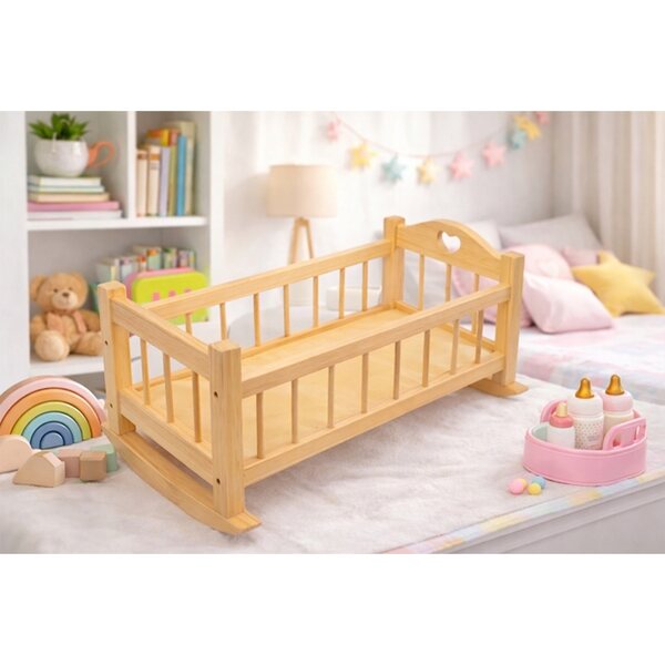 Schaukelbett aus natürlichem Holz für Small Foot-Puppen, elegant und sicher