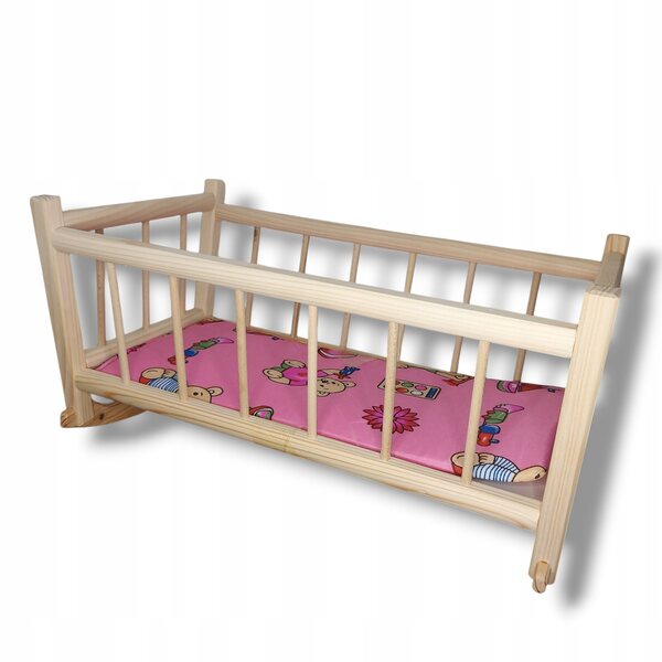 Culla in legno per bambole con materasso rosa 49x28x28 cm per bambini