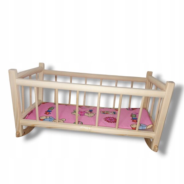 Culla in legno per bambole con materasso rosa 49x28x28 cm per bambini