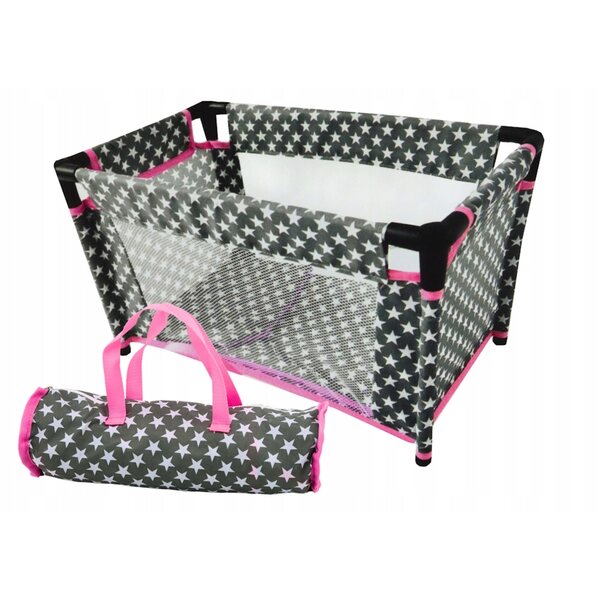 Set Lettino per Bambole con Stella Grigia e Rosa, Coperta, Cuscino e Borsa Trasportabile