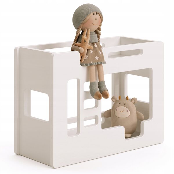 Letto a Castello in Legno Bianco per Bambole, Ecologico e Sicuro per Bambini