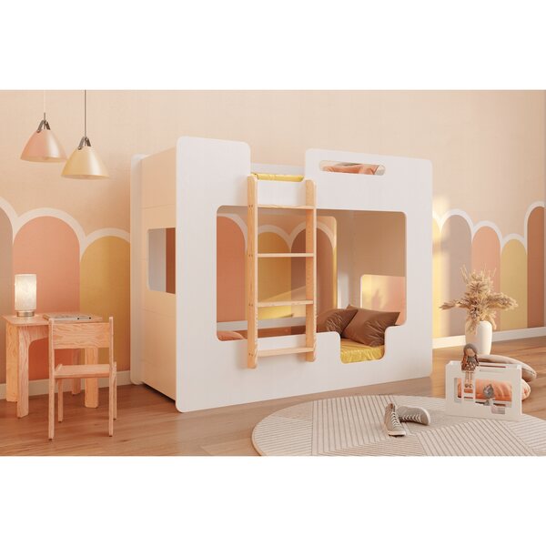 Letto a Castello in Legno Bianco per Bambole, Ecologico e Sicuro per Bambini