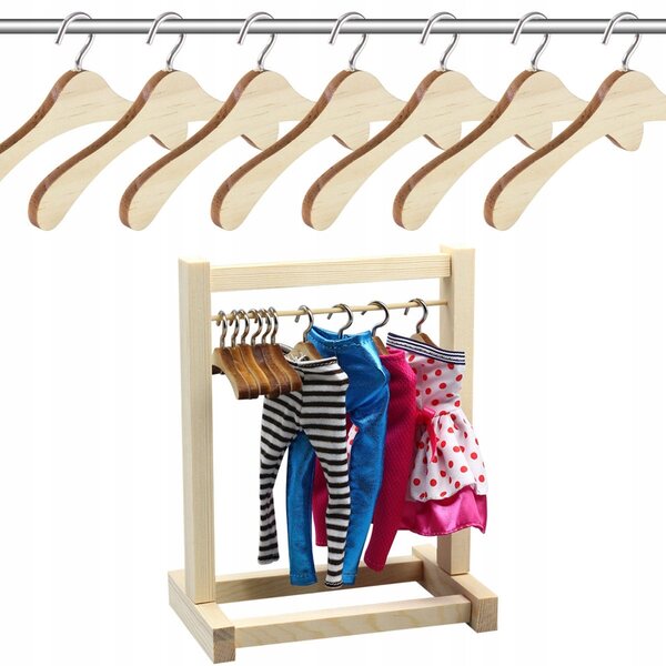 Set mit 10 Holzbügeln für 1/3-BJD-Puppenkleidung, natürliche Farbe
